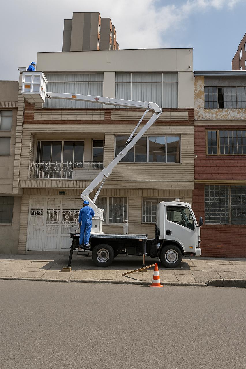 Camión canasta OBRINCOL en trabajo en altura