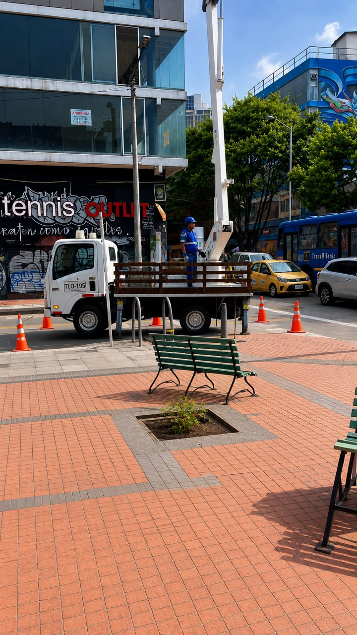 Camión canasta OBRINCOL en vía urbana